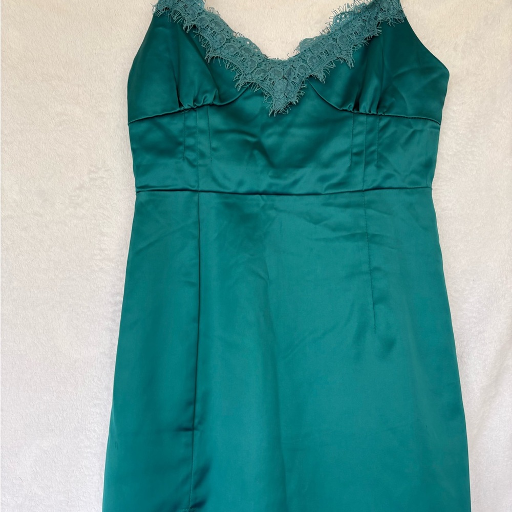 Elegant Teal Lace-Trimmed Slip Dress